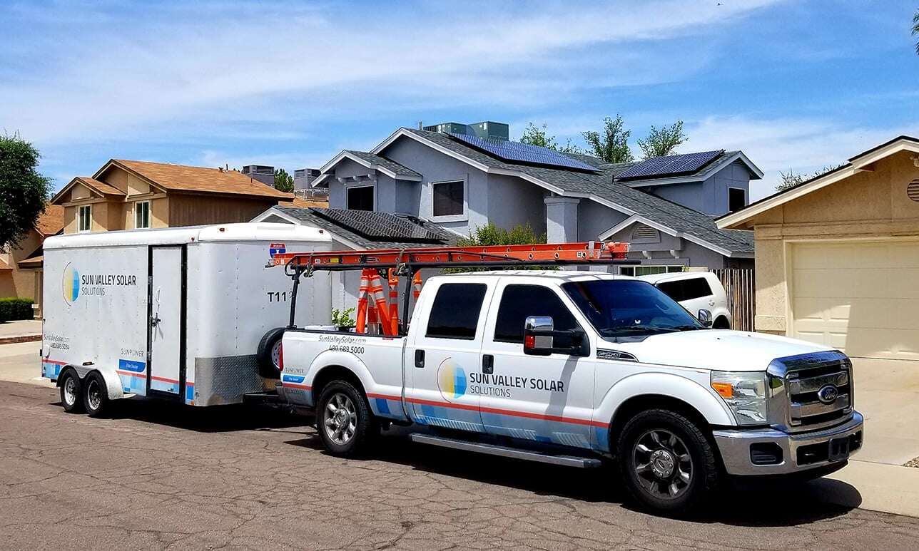 Sun Valley Solar Truck in Front of Solar House-1-1