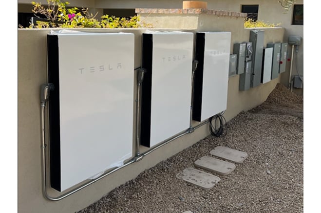 Three Tesla Powerwalls Outside