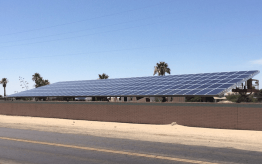 Commercial solar panels on building